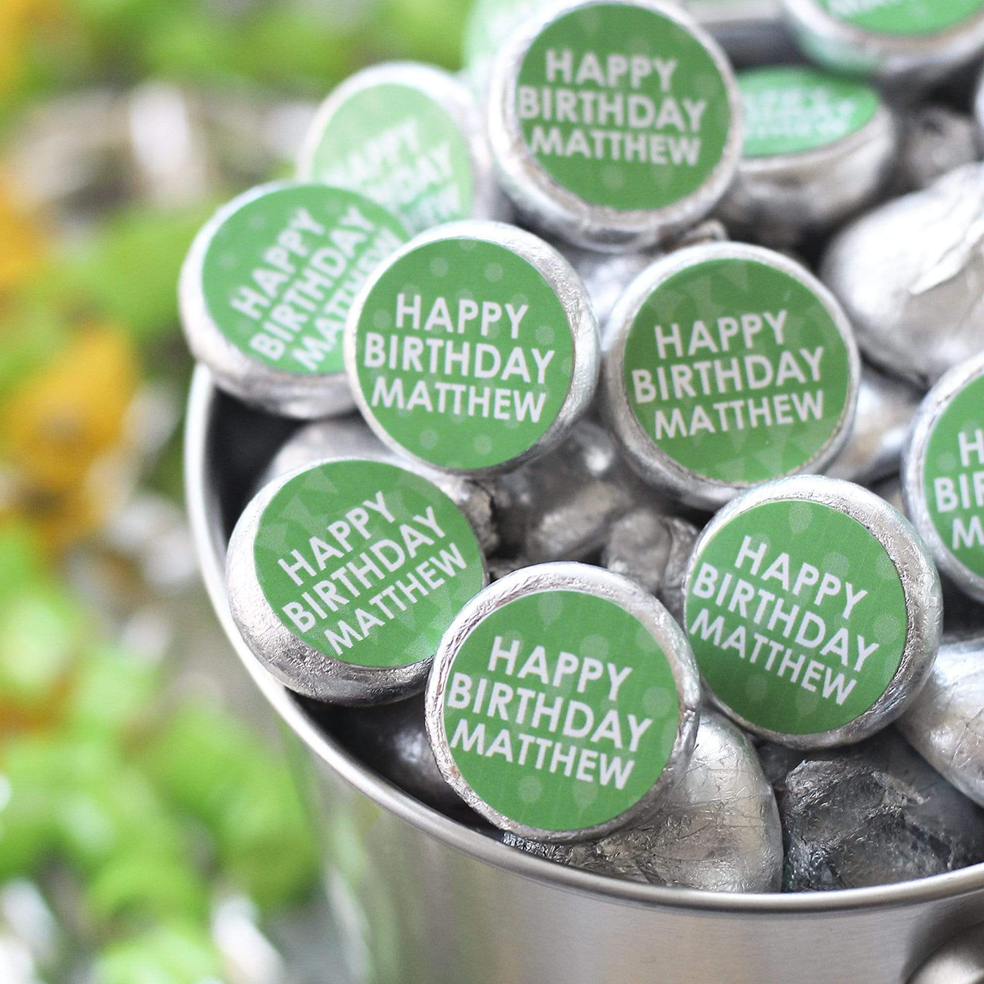 Green Birthday Personalized Happy Birthday Party Favor Stickers With Name - 180 Stickers